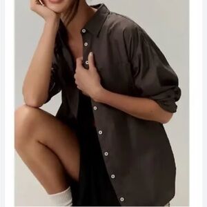 Anthropologie Maeve Grey oversized button down Blouse